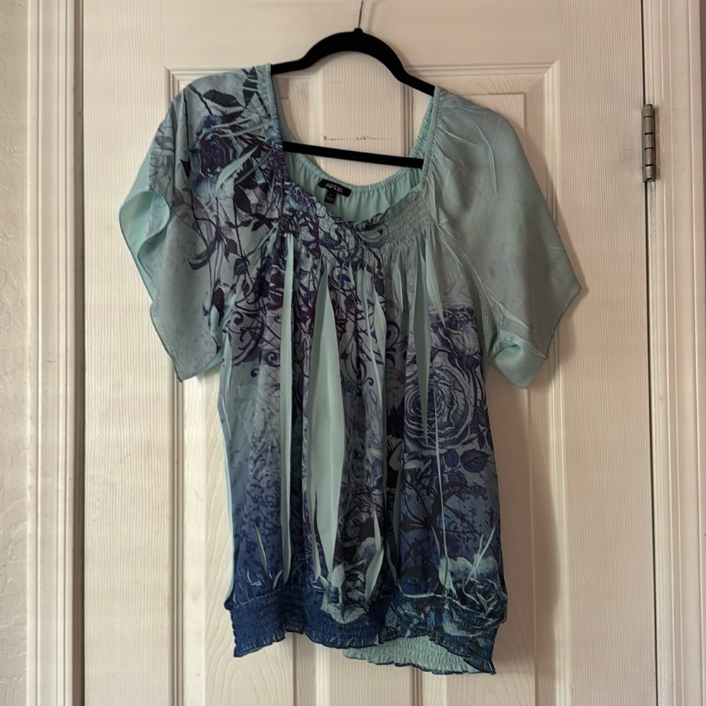 Apt. 9 Teal and Navy Floral Blouse